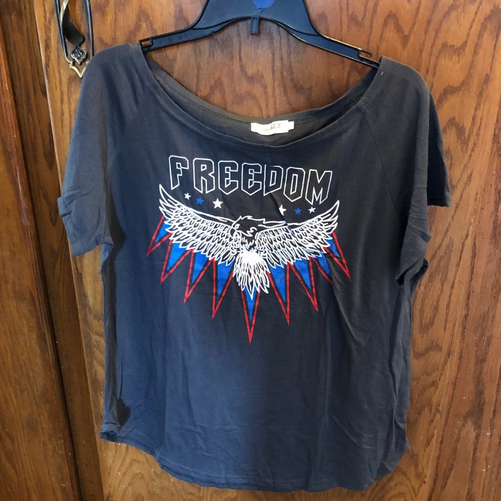 T-Shirt Eagle Patriotic "Freedom" Spadehill XL NEW Short Sleeve Gray